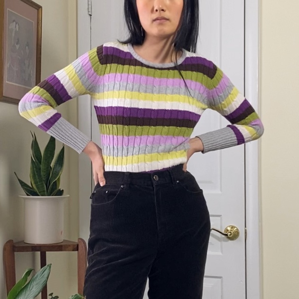 Vintage Cherokee Multicolored Striped Cable Knit Sweater Size XS / S